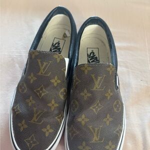 Vans Brown and Gold Slip-On Shoes